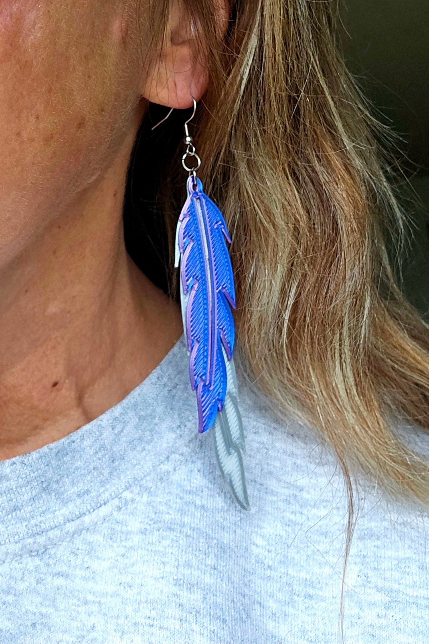 3D Print Double Feather Boho Earrings Made in America by Baha Ranch Western Wear - product image 2