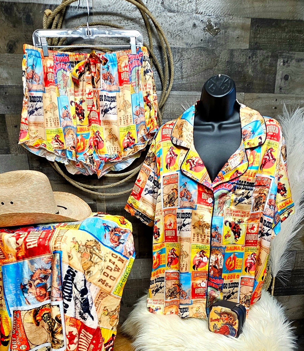 Baha Ranch Vintage Rodeo Poster Satin Pajama Set by Baha Ranch Western Wear