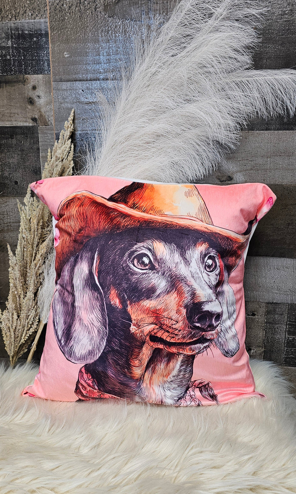 Baha Ranch Cowgirl Dachsund Velvety Soft Throw Pillow Case Made in America by Baha Ranch Western Wear