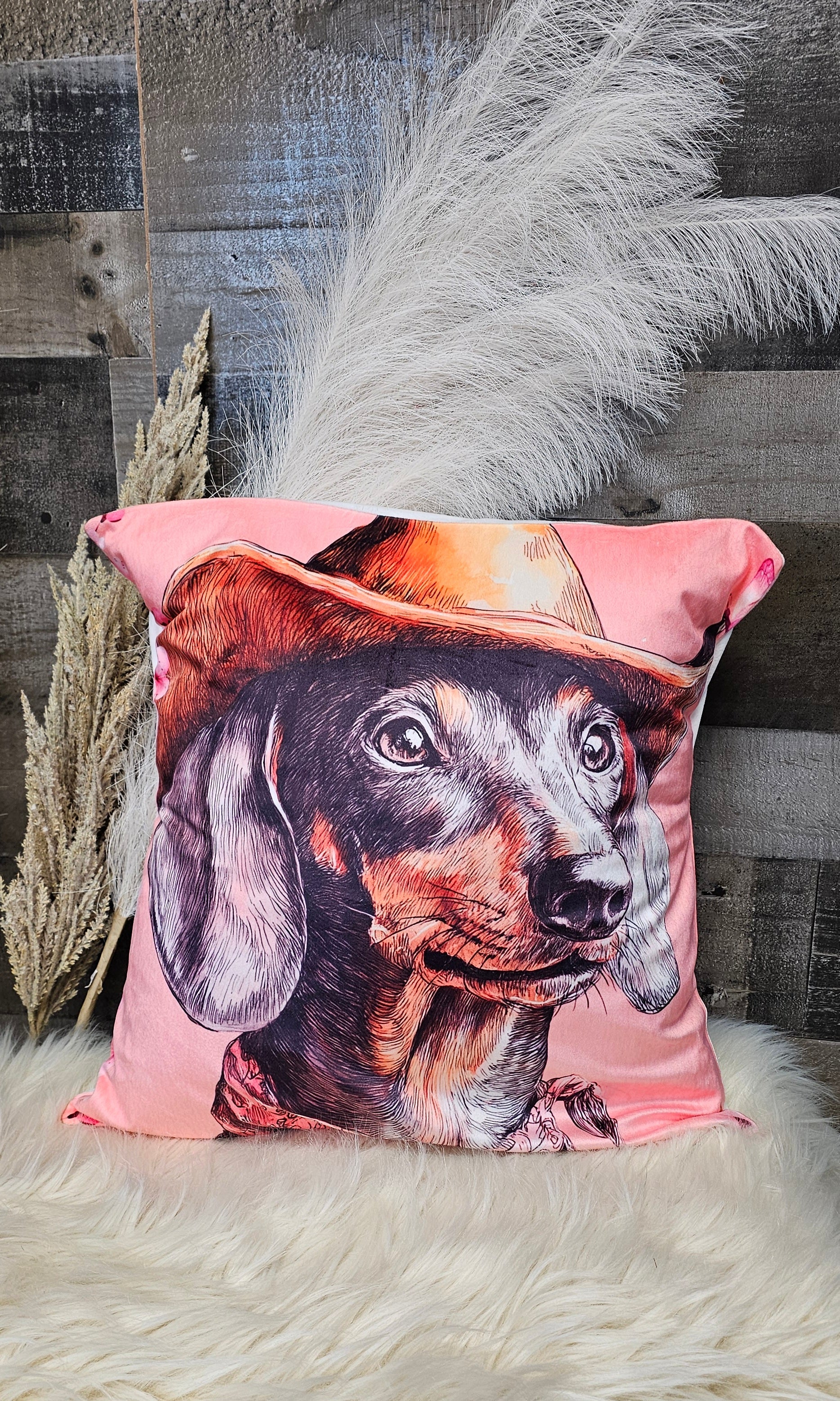 Baha Ranch Cowgirl Dachsund Velvety Soft Throw Pillow Case Made in America by Baha Ranch Western Wear
