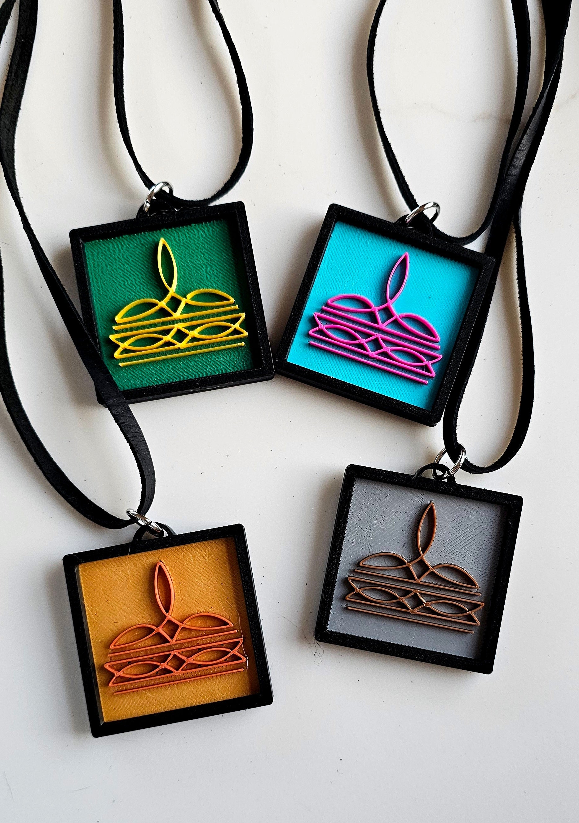 3D Print Picture Necklace on Deerskin Leather Western Bootstitch Made in America by Baha Ranch Western Wear