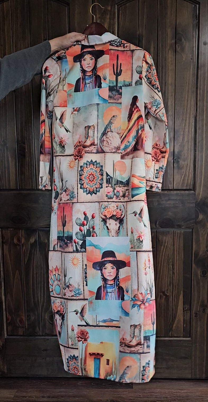 Baha Ranch Colores de Mexico Pictures of the Southwest Button-Up Long Sleeve Shirt Dress Duster by Baha Ranch Western...