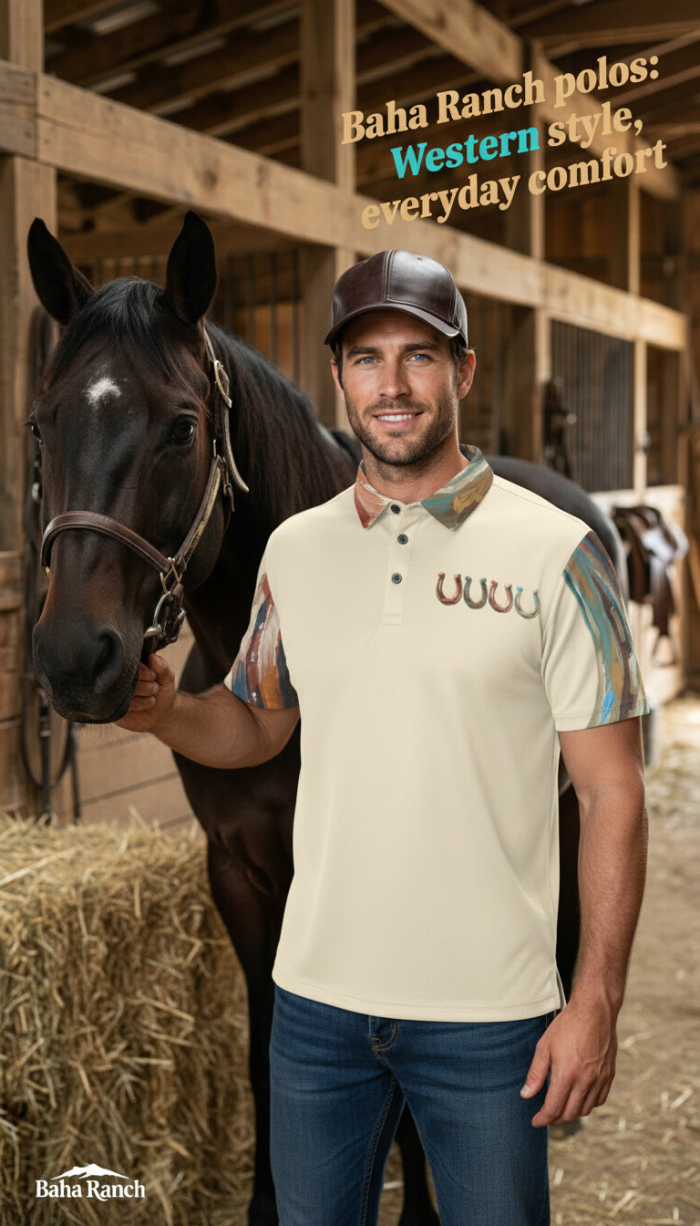 Baha Ranch Painted Horseshoe Polo Shirt by Baha Ranch Western Wear