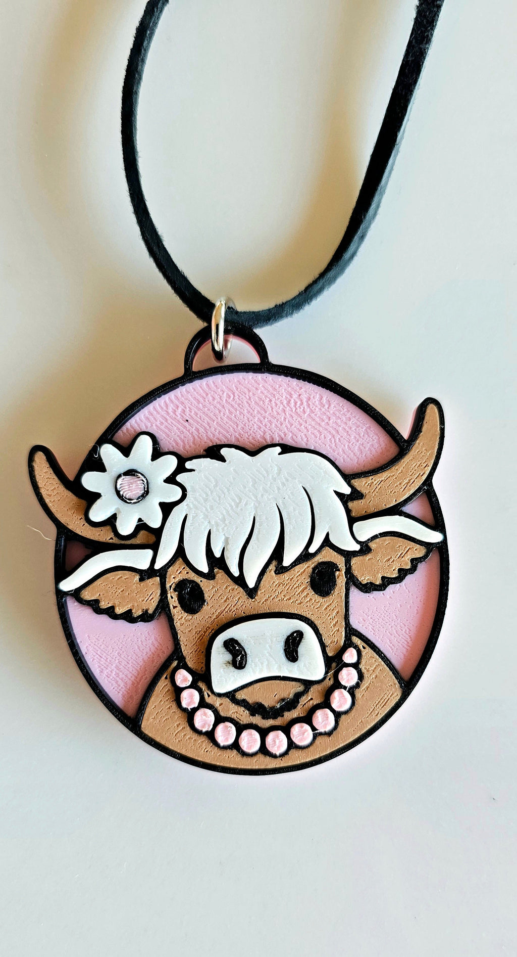 3D Print Cowgirl Highland Cow Picture Necklace or Earrings Western Made in America by Baha Ranch Western Wear - product...