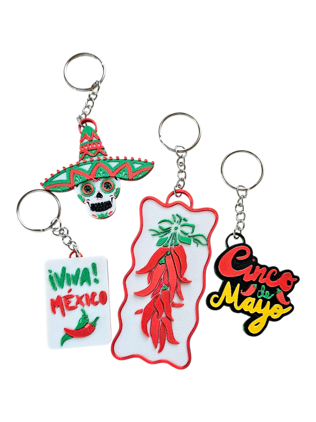 Choice of 3D print Keychains Mexico Cinco de Mayo Chili Sugar Skull Made in America by Baha Ranch Western Wear
