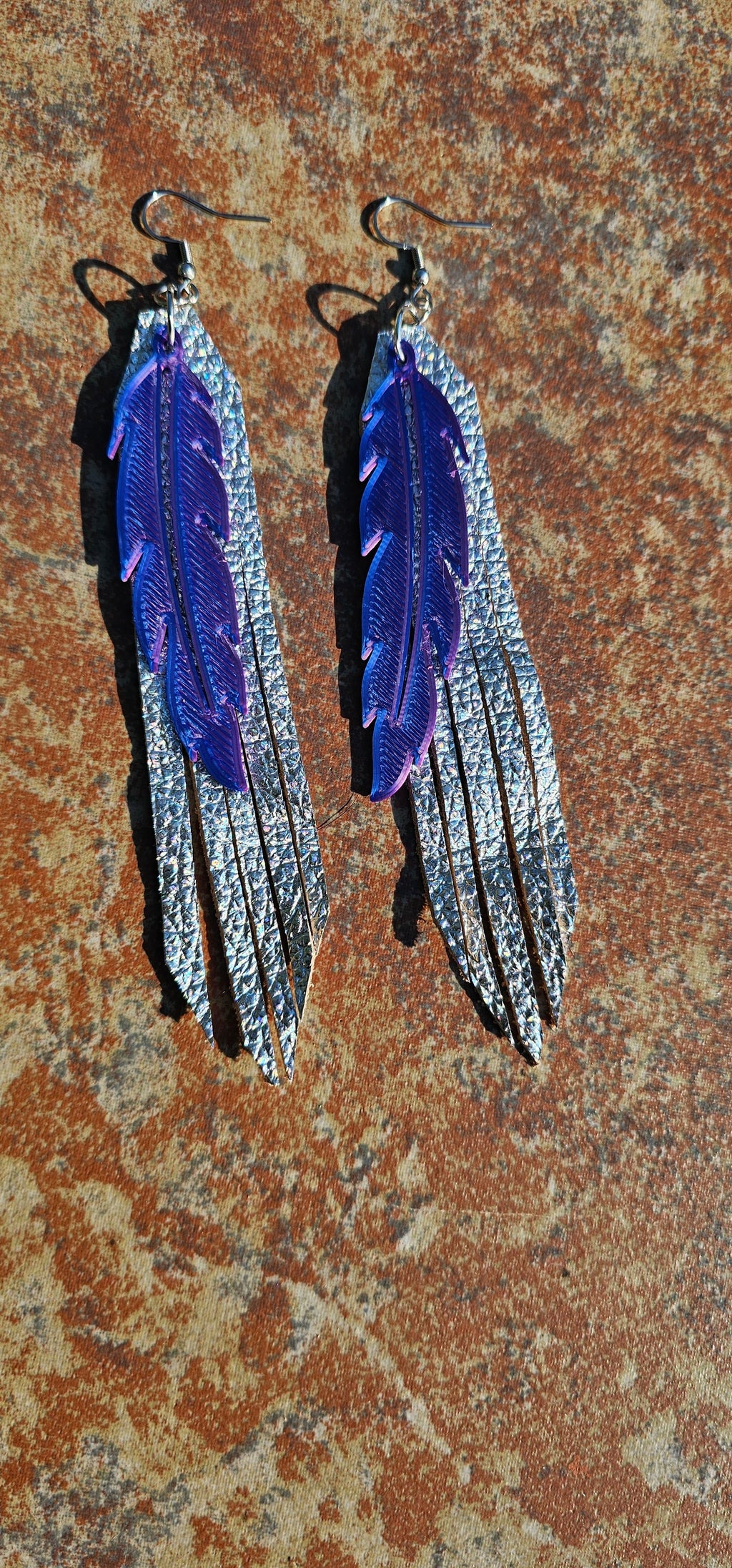 3D Printed Feather Leather Fringe Earrings Made in America by Baha Ranch Western Wear