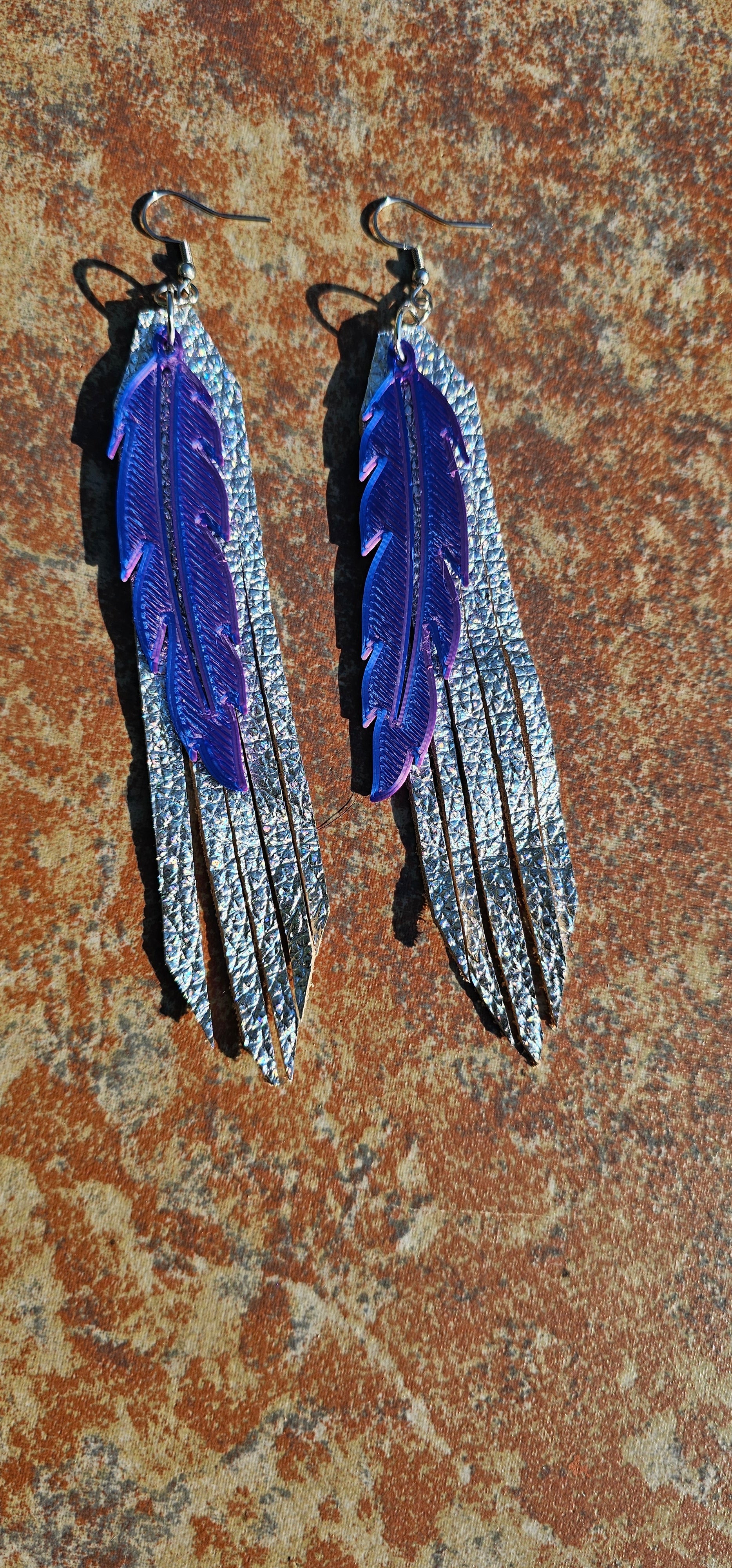 3D Printed Feather Leather Fringe Earrings Made in America by Baha Ranch Western Wear