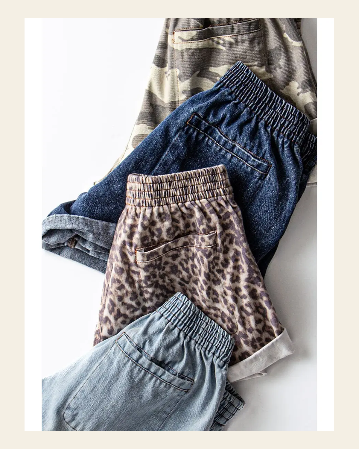 Rolled Cuffed Denim | Shorts on a warm cream background