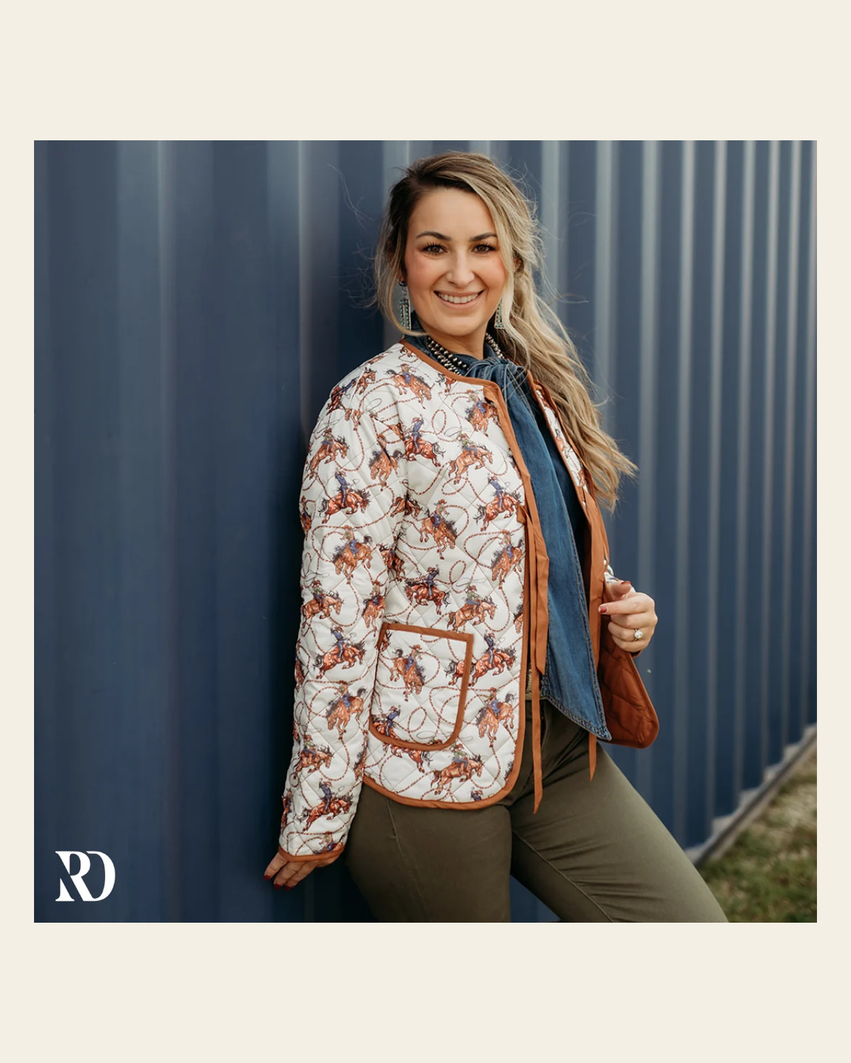 Rope N' Ride Quilted Tie | Jacket on a warm cream background