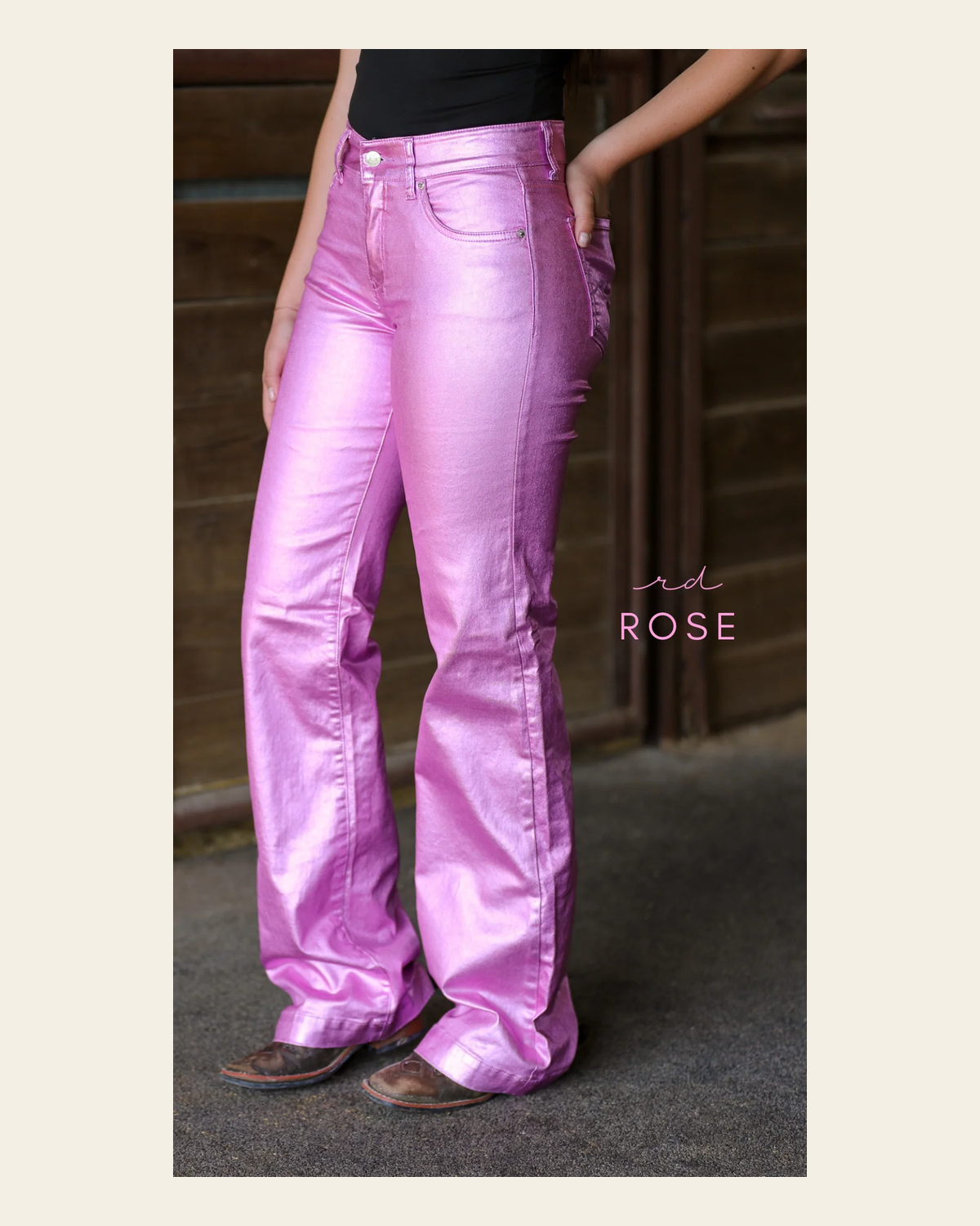 Signature Trouser - Rose Metallic on a warm cream background