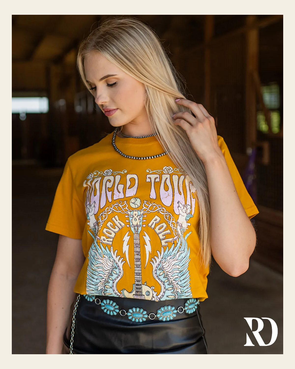 Roxy World Tour Rock & Roll Graphic | Tee on a warm cream background