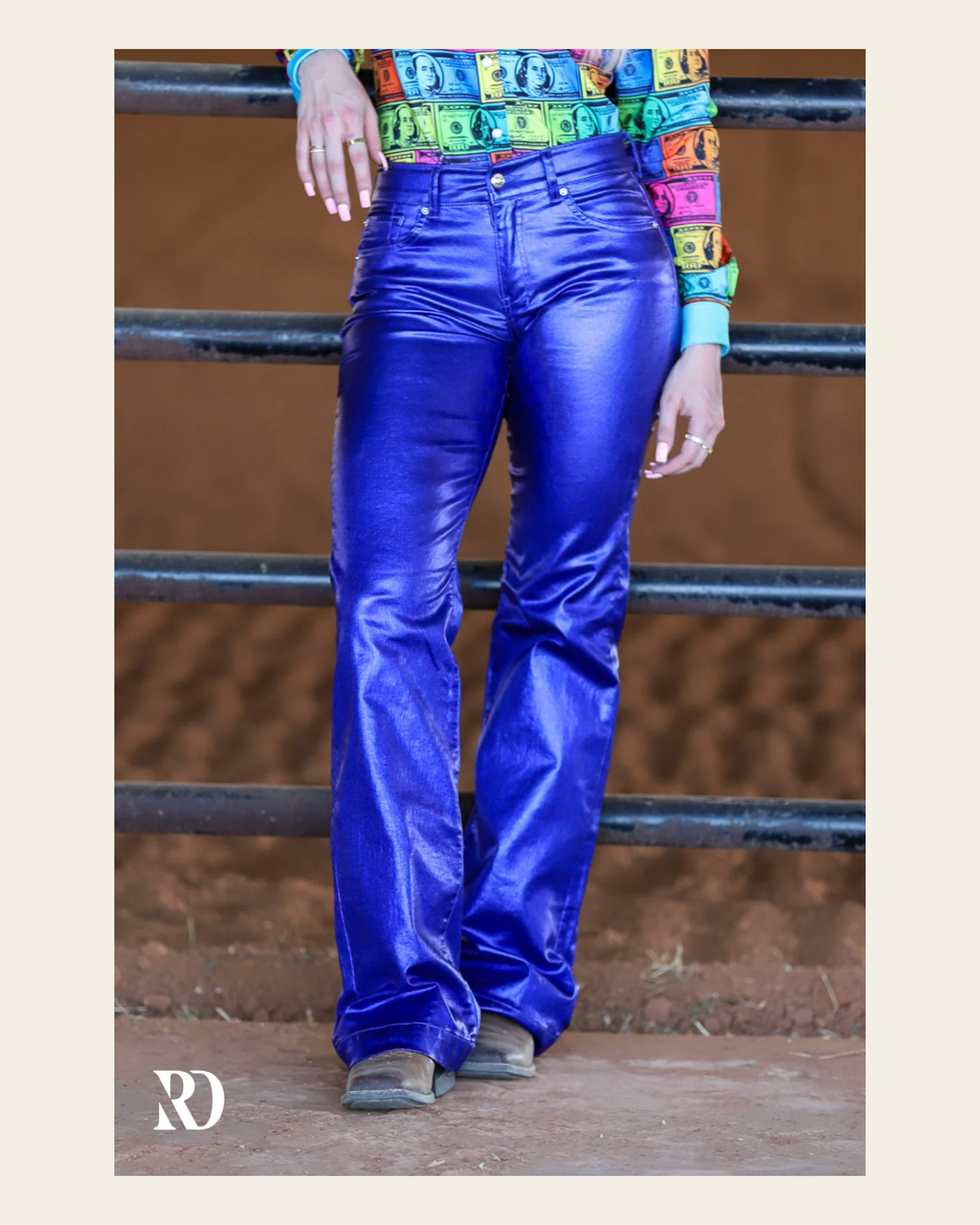 Signature Trousers - Royal Blue Metallic on a warm cream background