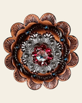 Red & AB Antique Silver 1" European Crystal Concho and Leather Rosette on a warm cream background