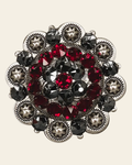 Ruby & Jet Antique Silver 2" European Crystal Concho on a warm cream background