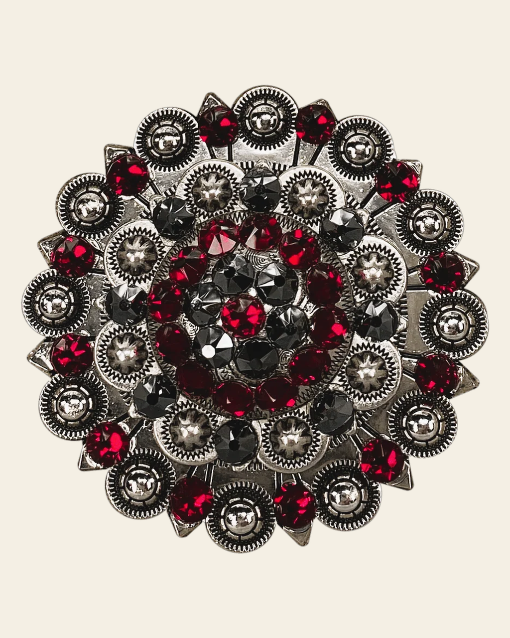 Ruby & Jet Antique Silver Berry Jacket European Crystal Concho on a warm cream background