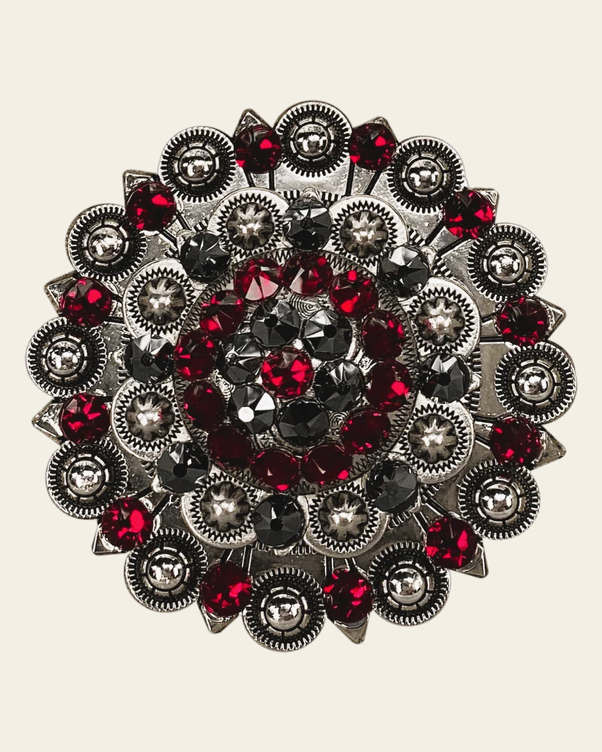 Ruby & Jet Antique Silver Berry Jacket European Crystal Concho on a warm cream background