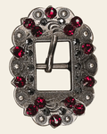 Ruby & Jet Antique Silver European Crystal Cart Buckle on a warm cream background