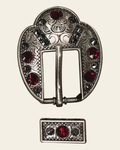 Ruby & Jet Antique Silver European Crystal Fancy Buckle on a warm cream background