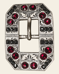 Ruby & Jet Antique Silver European Crystal Square Cart Buckle on a warm cream background