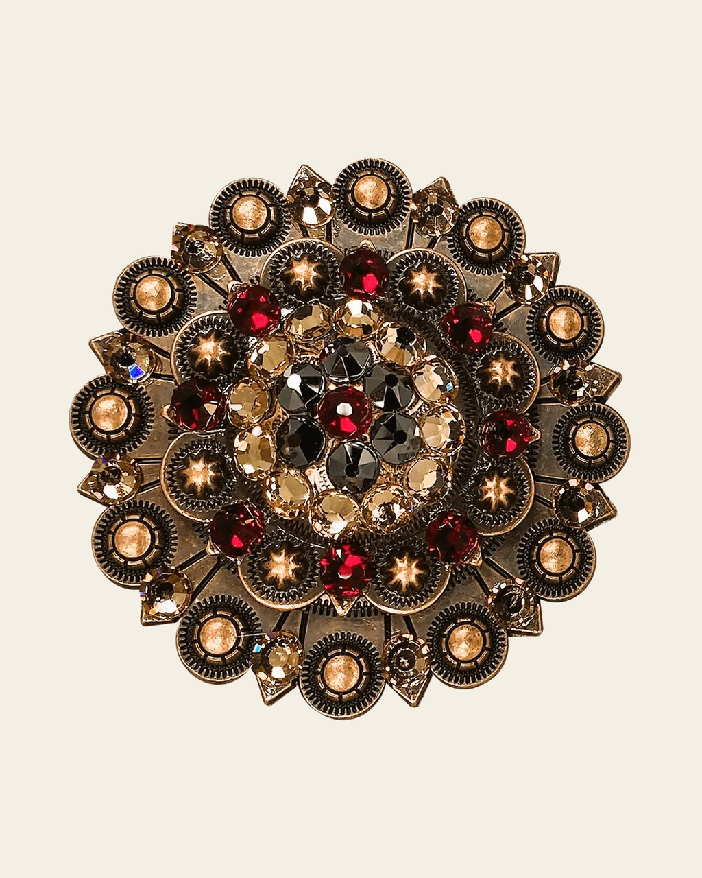 Ruby Jet & Champagne Copper Berry Jacket European Crystal on a warm cream background