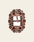 Ruby Jet & Champagne Copper European Crystal Cart Buckle on a warm cream background