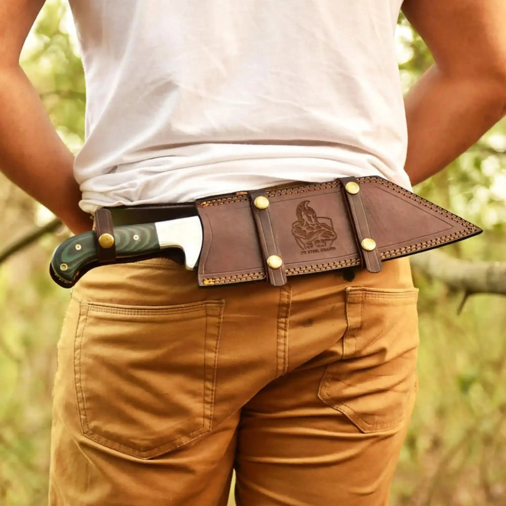 Green Micarta Handle Forged Machete – Full Tang Stainless Steel Outdoor Knife