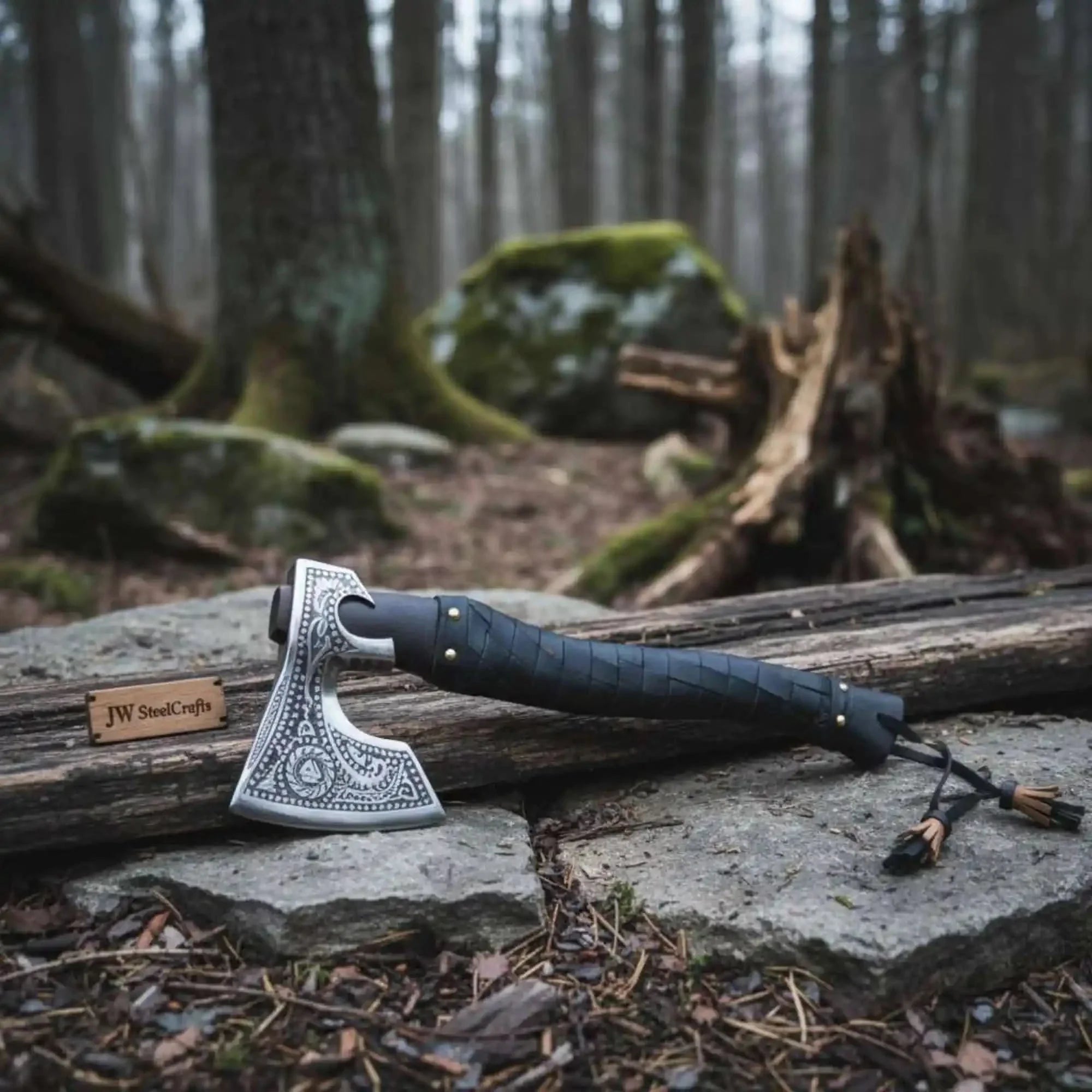 Handmade Viking Axe with High Carbon Steel Blade, Custom Engraving and Leather Sheath