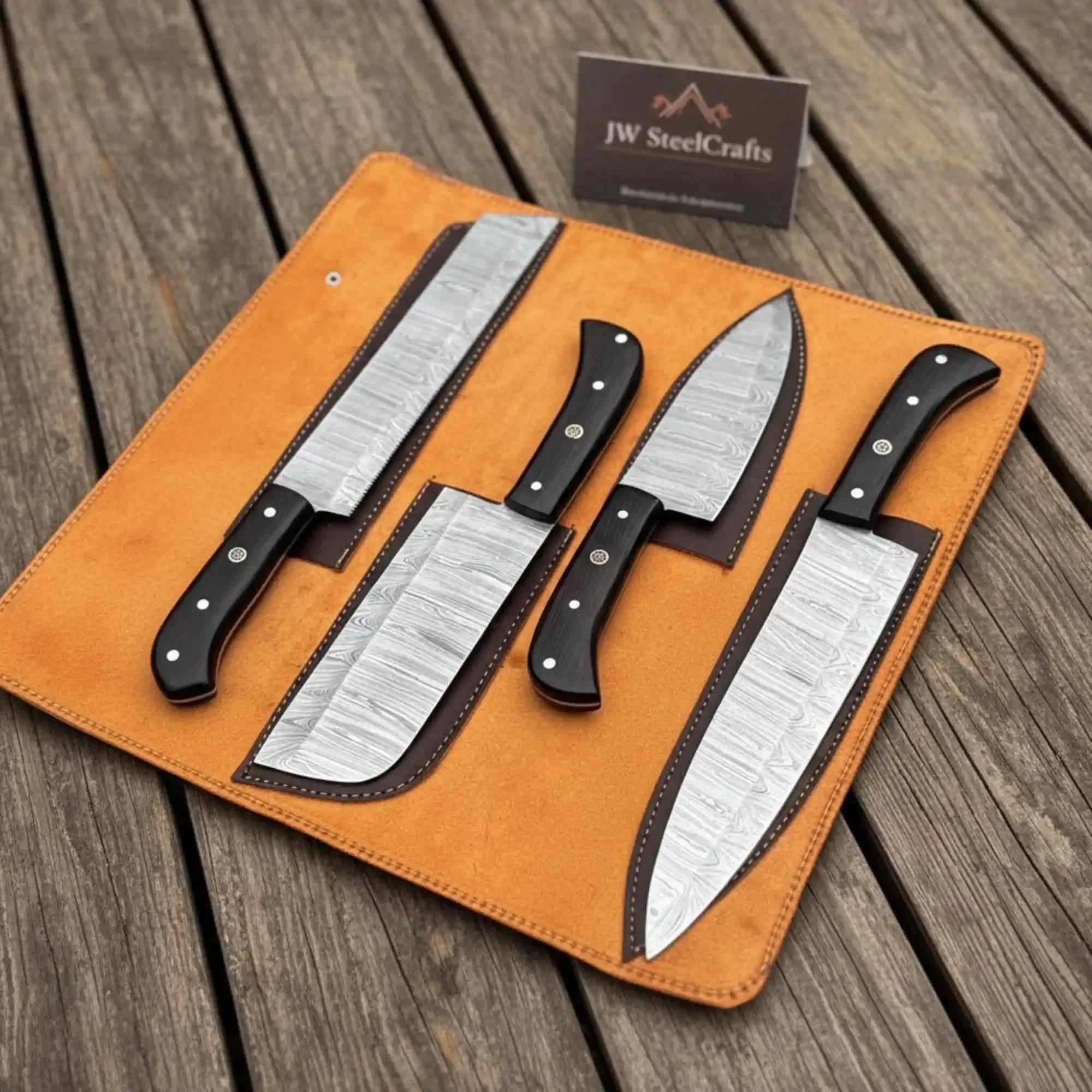 4-Piece Damascus Steel Kitchen Knife Set — Chef, Santoku, Cleaver & Utility