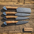 JW SteelCrafts 4-Piece Damascus Kitchen Knife Set — Cleaver, Gyuto, Utility & Paring Knife with Olive Wood Handles
