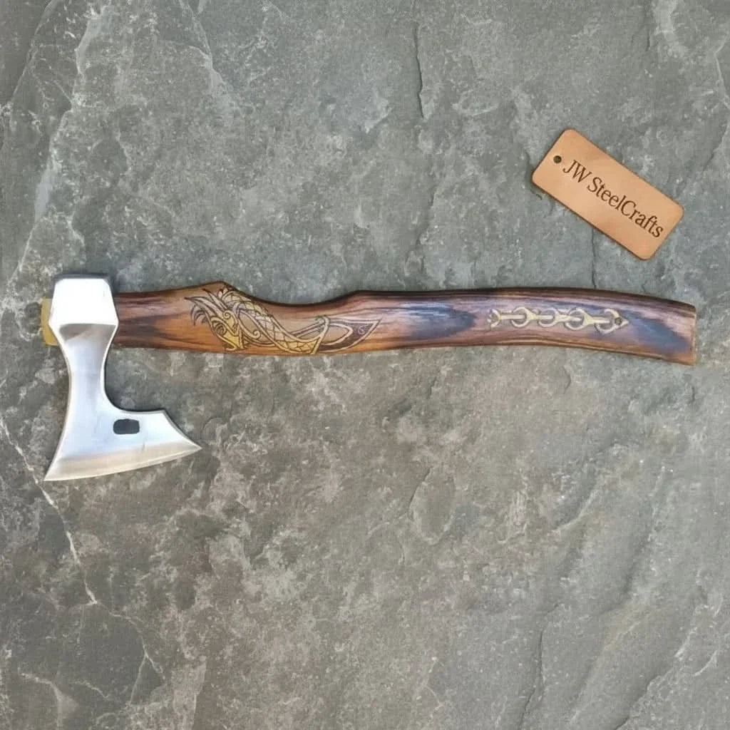 Handmade Viking Bearded Axe – Stainless Steel Head with Engraved Hardwood Handle | JW SteelCrafts