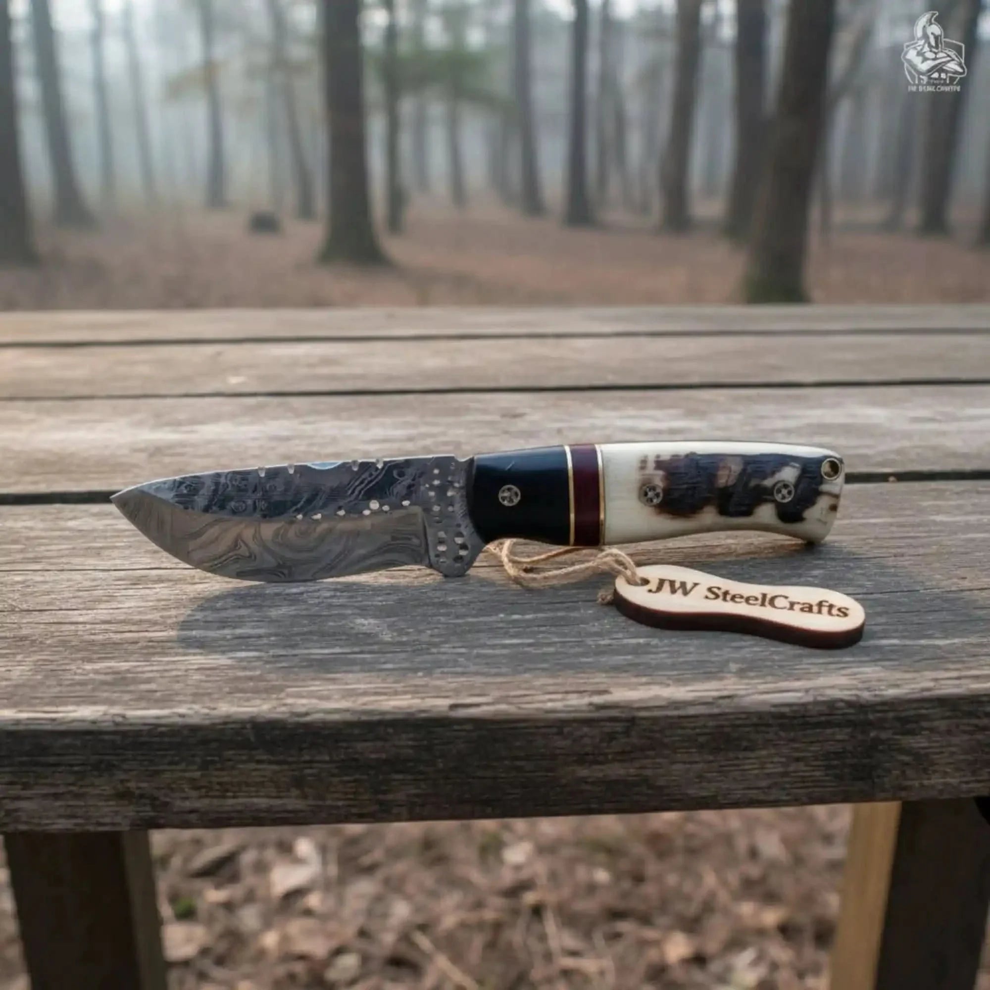 Skinner Knife Damascus Steel Ram Horn Handle 3.5 Inch Blade Hunting Knife