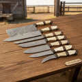 7-Piece Damascus Kitchen Knife Set — Cleaver, Gyuto, Santoku, Bunka, Utility & Paring with Bone and Rosewood Handles