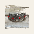 Rustic Silver Concho Style Fashion Bracelets  -  Red