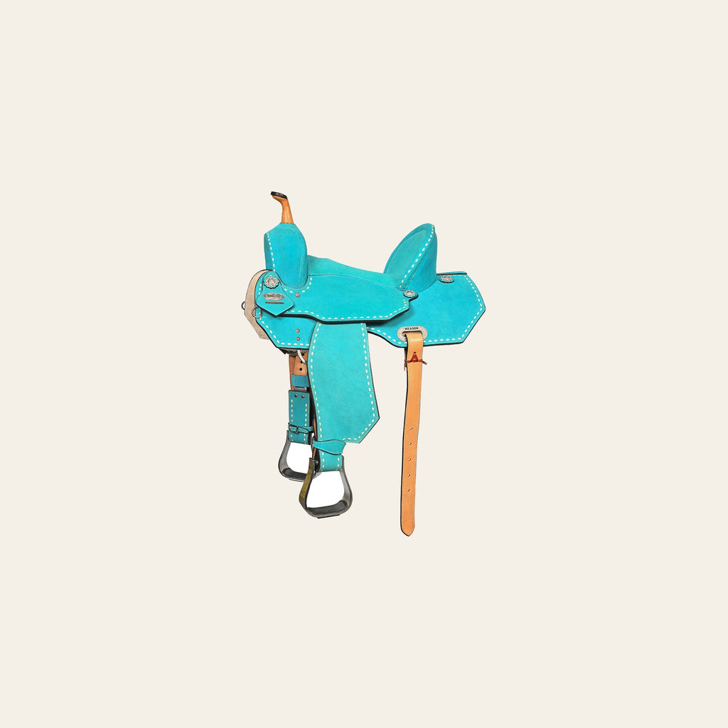 Hilason Western Horse Barrel Flex Tree Trail American Leather Saddle Turquoise