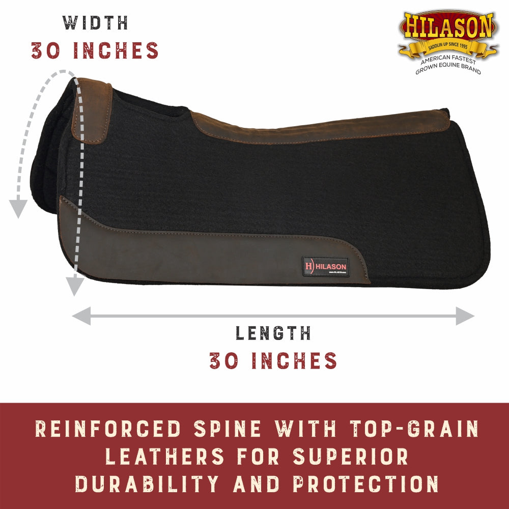 HILASON Western Wool Felt Horse Saddle Pad W/ Hand Tooled Distressed Wear Leather | for Horses