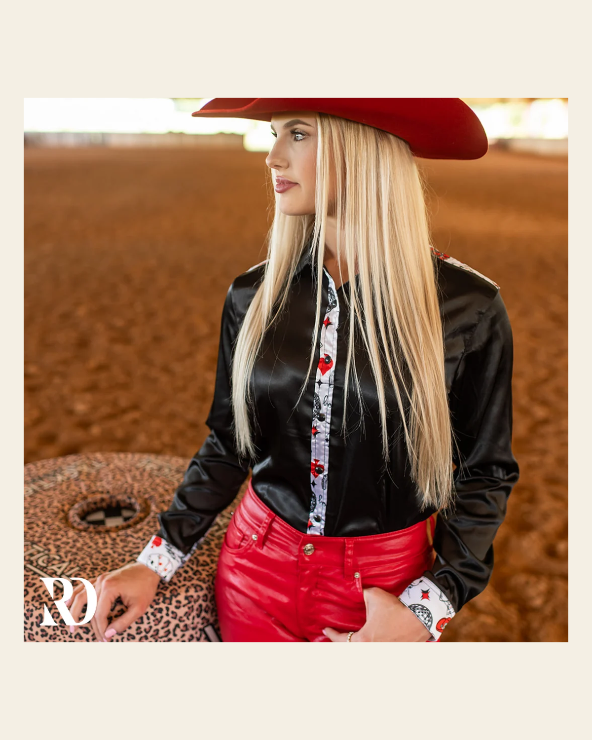 Saddle Up Satin Performance Rodeo Shirt on a warm cream background