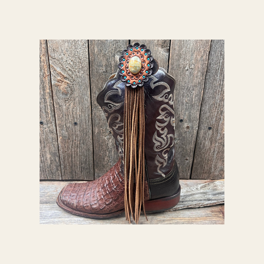 Boot Cuff Jewelry - Sage Cabochon Concho - Fringe
