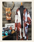 Sample Sale Brown Cowhide Print Women's Western Bath Robe size LARGE on a warm cream background
