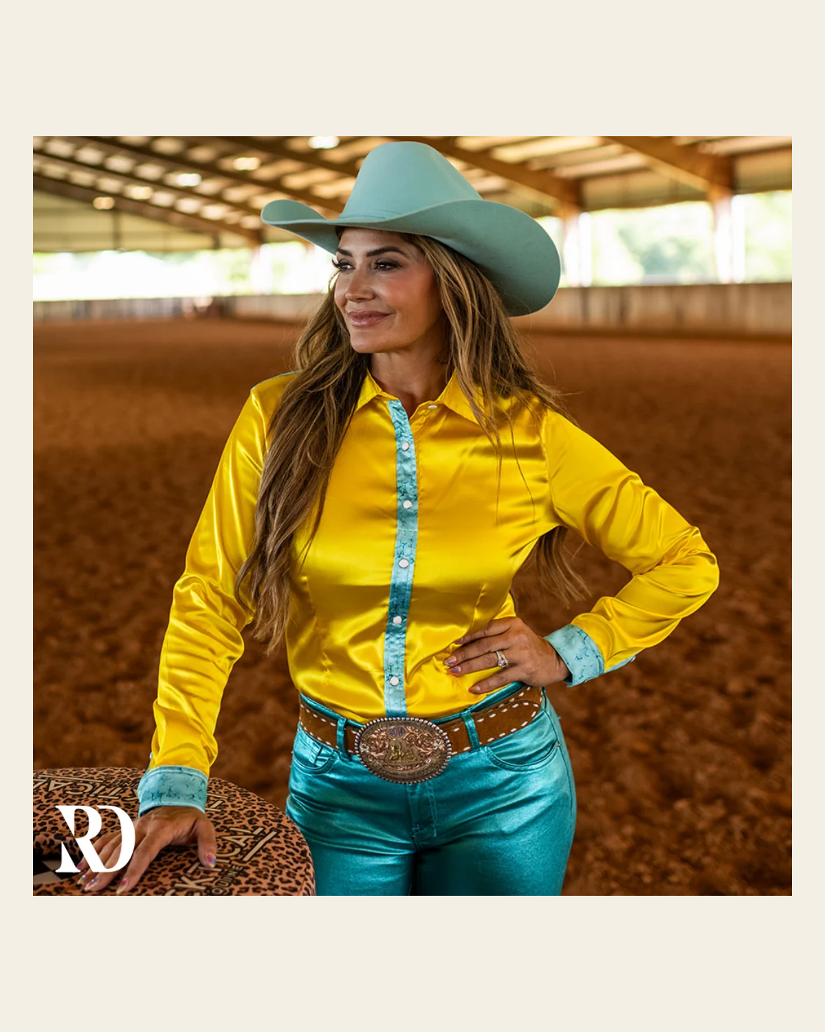 Santa Fe Satin Performance Rodeo Shirt on a warm cream background