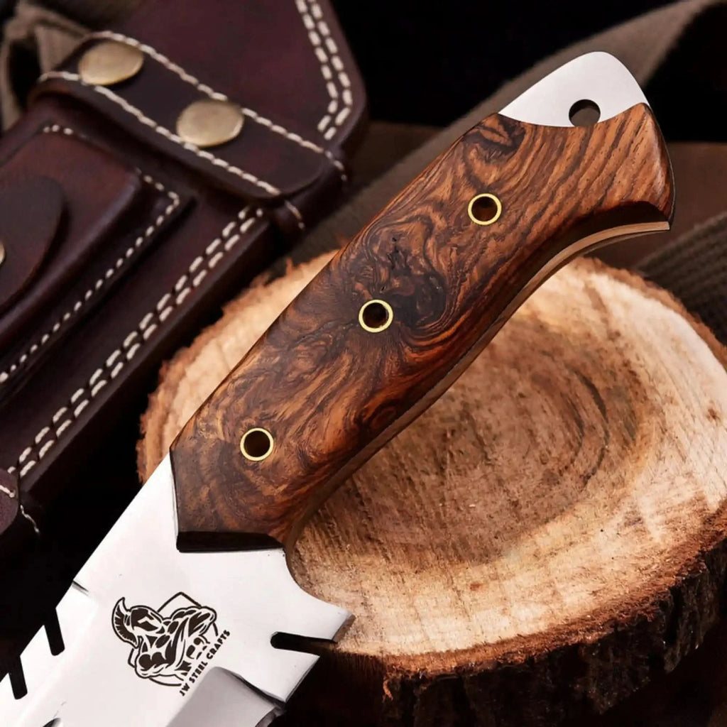 Tracker knife Full Tang Fixed Blade Knife Stainless Steel Blade & Burl Wood Handle | JW SteelCrafts