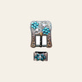 Hilason Screw Back Concho Emerald & AB Crystal Floral Copper Buckle Set  3/4 Inch