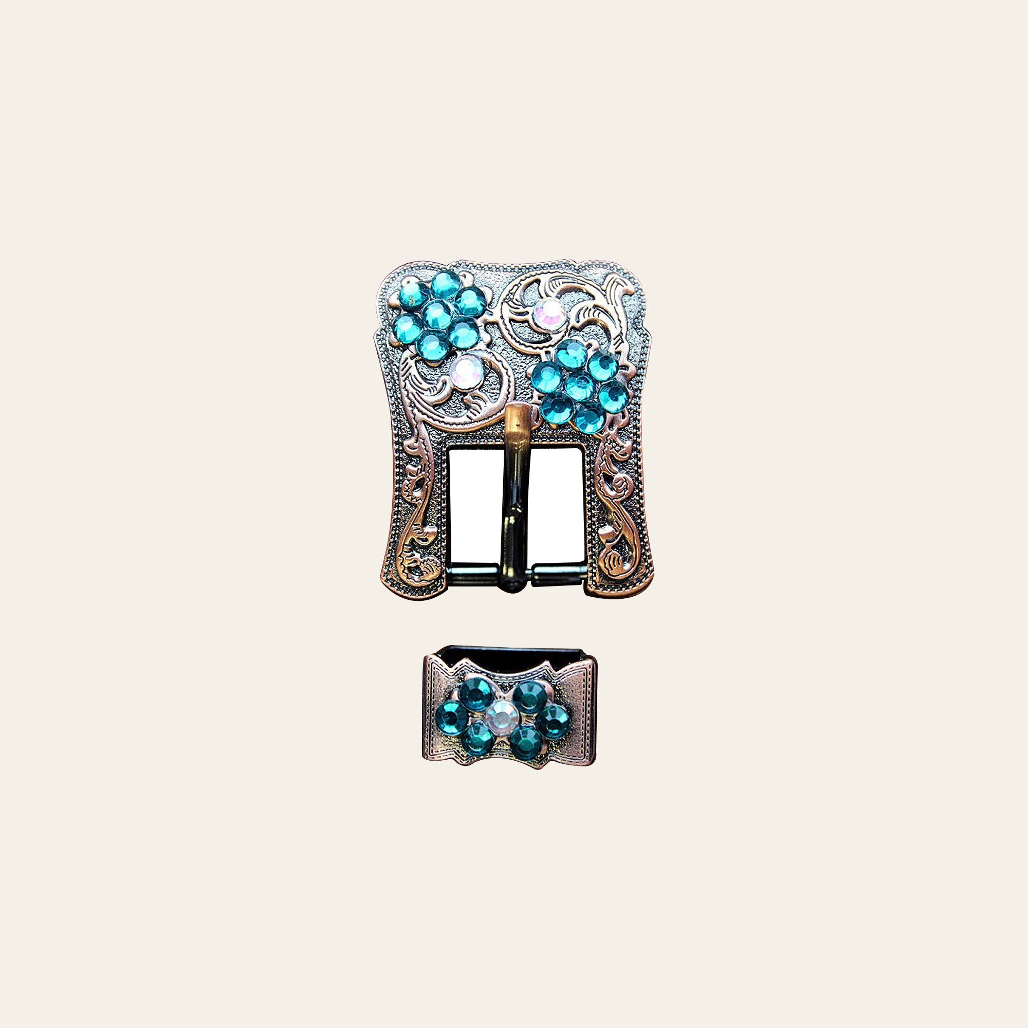 Hilason Screw Back Concho Emerald & AB Crystal Floral Copper Buckle Set  3/4 Inch