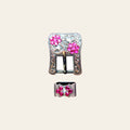 Hilason Screw Back Concho Fuschia & Crystal Floral Copper Buckle Set  3/4 Inch