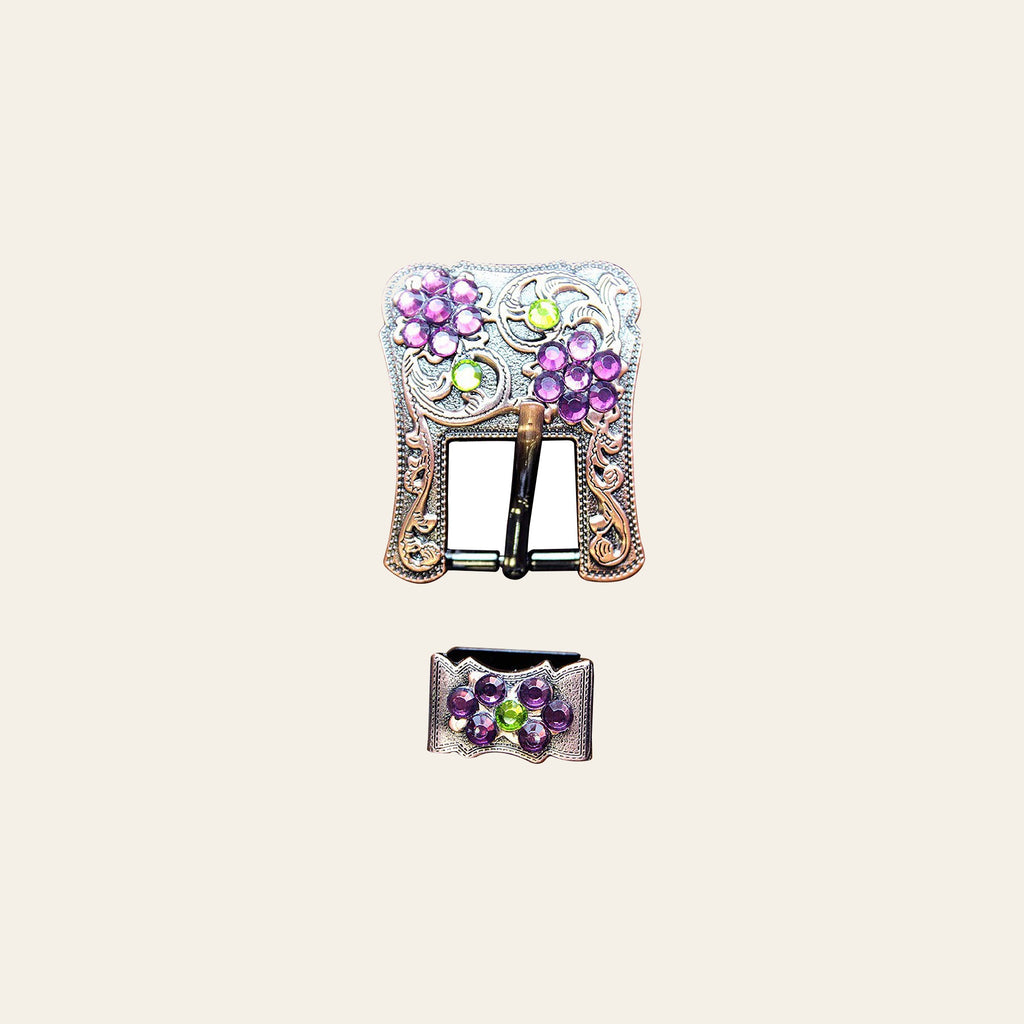 Hilason Screw Back Concho Purple & Lime Crystal Floral Copper Buckle Set 3/4 Inch