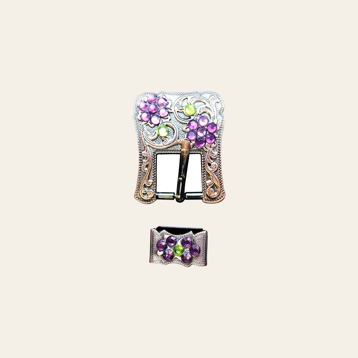Hilason Screw Back Concho Purple & Lime Crystal Floral Copper Buckle Set 3/4 Inch