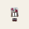 Hilason Screw Back Concho Black & Siam Crystal Floral Copper Buckle Set 3/4 Inch