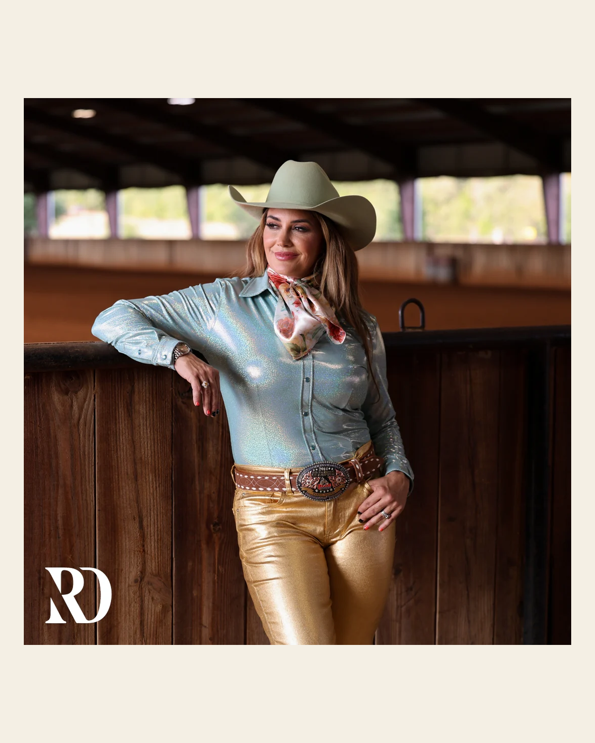 Seafoam Sparkle Performance Rodeo Shirt on a warm cream background