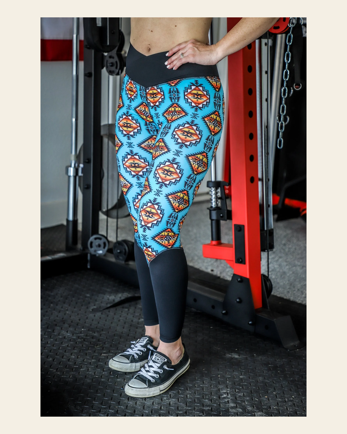 Sedona Full Print Crossover Leggings on a warm cream background