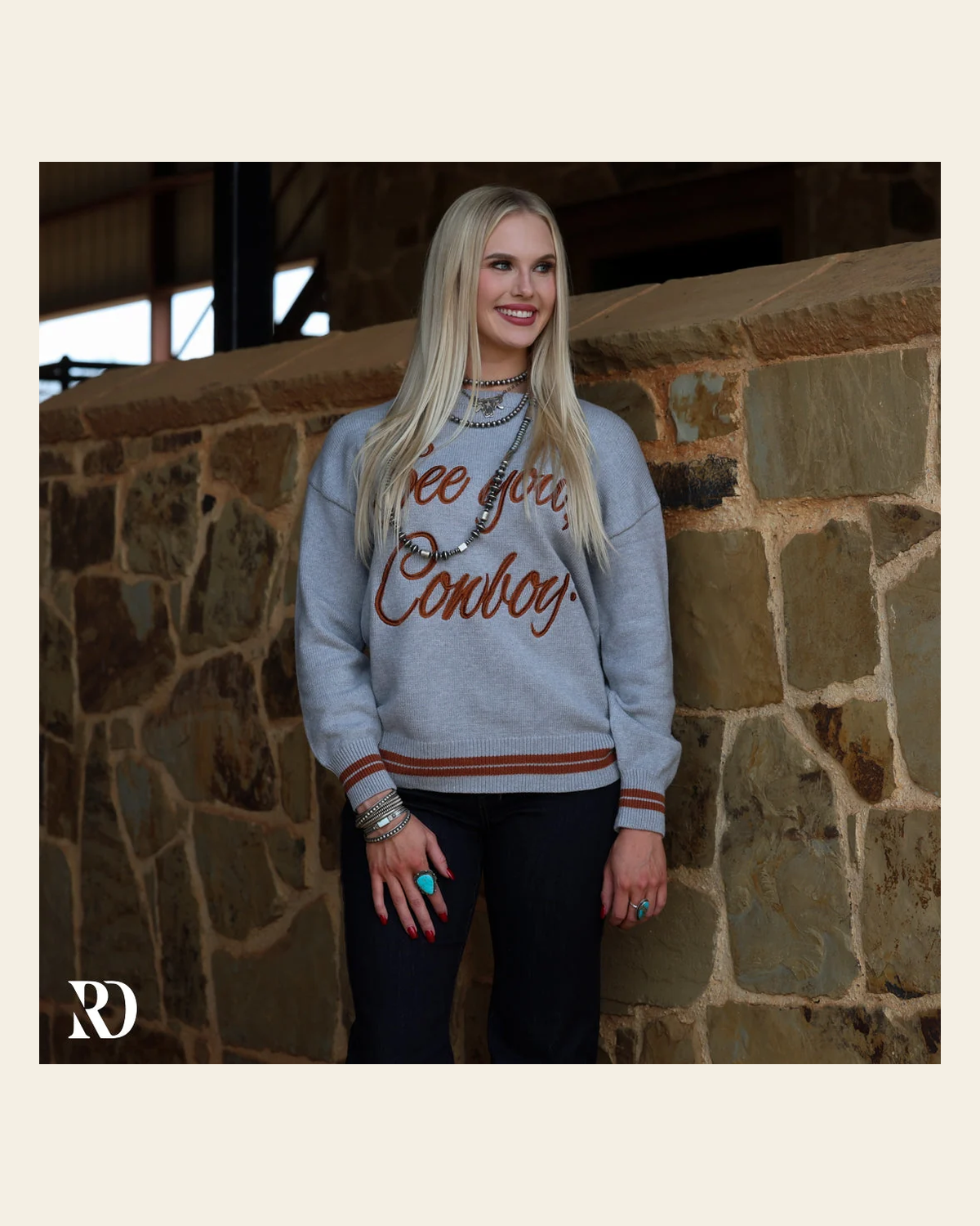 See You Cowboy I Sweater on a warm cream background