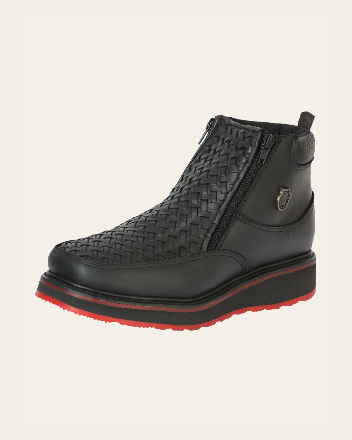 Sefeni Men’s Double Zipper Shoe Crazy Leather - Black 45394 on a warm cream background